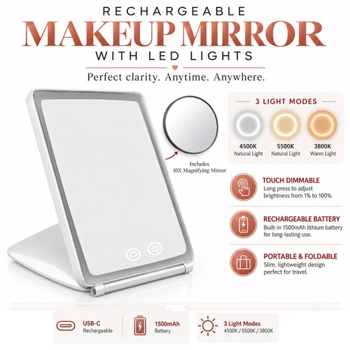 Rechargeable make mirror - rechargeable,