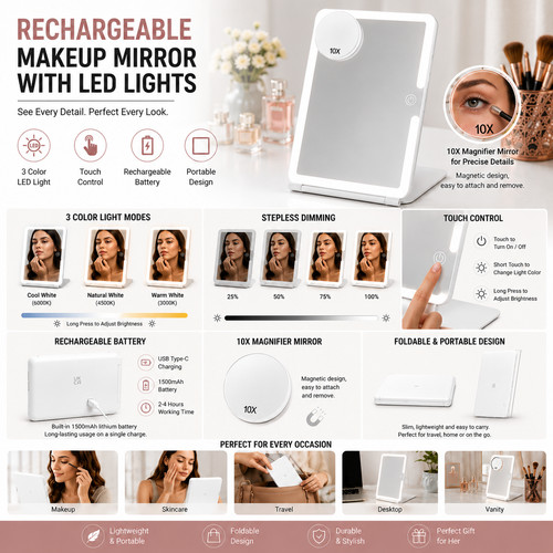 Rechargeable makeup mirror - makeup, 3